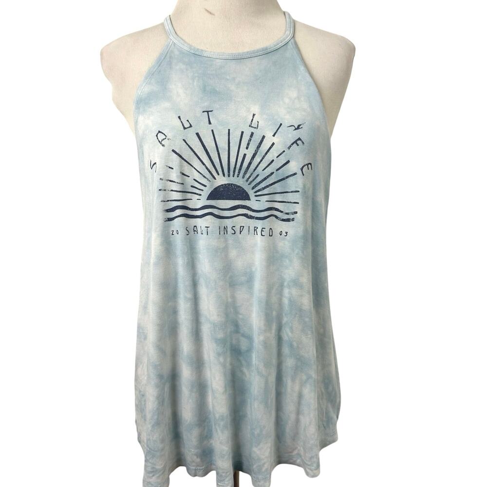 Salt Life Womens Medium Blue Tie Dye Graphic Tank Top Beach Coastal Surf